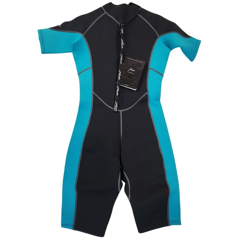 Hevto S Black‎ Teal Shorty Wetsuit Neoprene Surf Swim Snorkel Scuba Water Sports